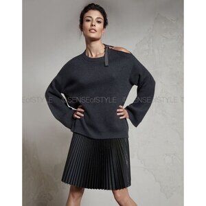 Brunello Cucinelli Women's Cashmere Sweater Monili Pullover Gray Top size L